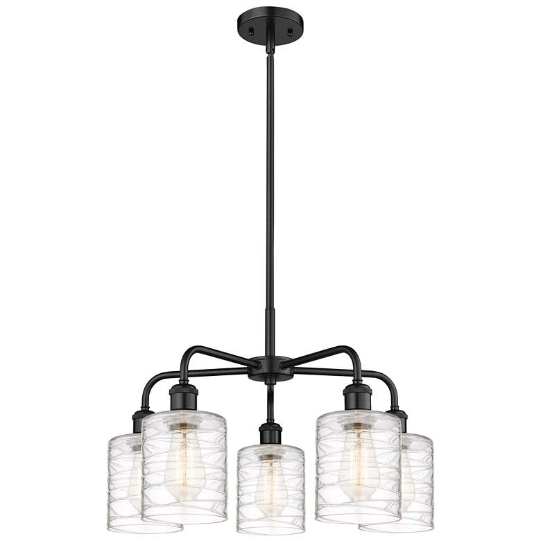 Image 1 Cobbleskill 23"W 5 Light Matte Black Stem Chandelier w/ Deco Swirl Sha