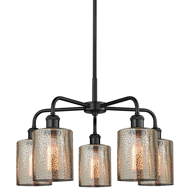 Image 1 Cobbleskill 23"W 5 Light Matte Black Stem Hung Chandelier w/ Mercury S