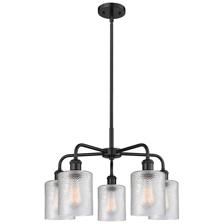 Image 1 Cobbleskill 23"W 5 Light Matte Black Stem Hung Chandelier With Clear S