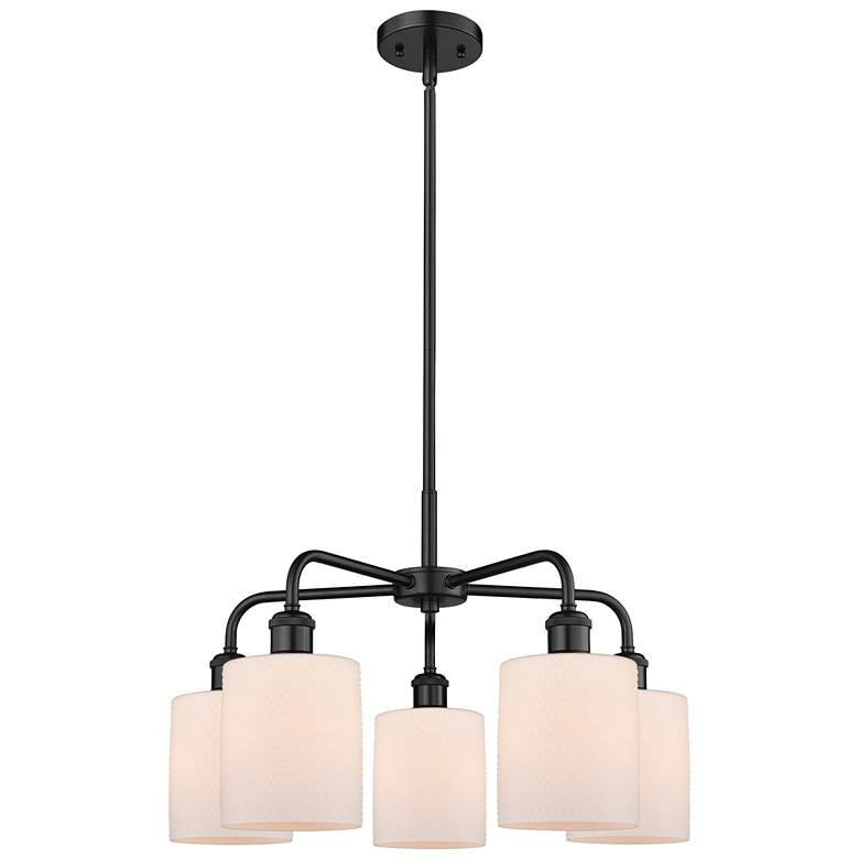 Image 1 Cobbleskill 23"W 5 Light Matte Black Stem Hung Chandelier With White S