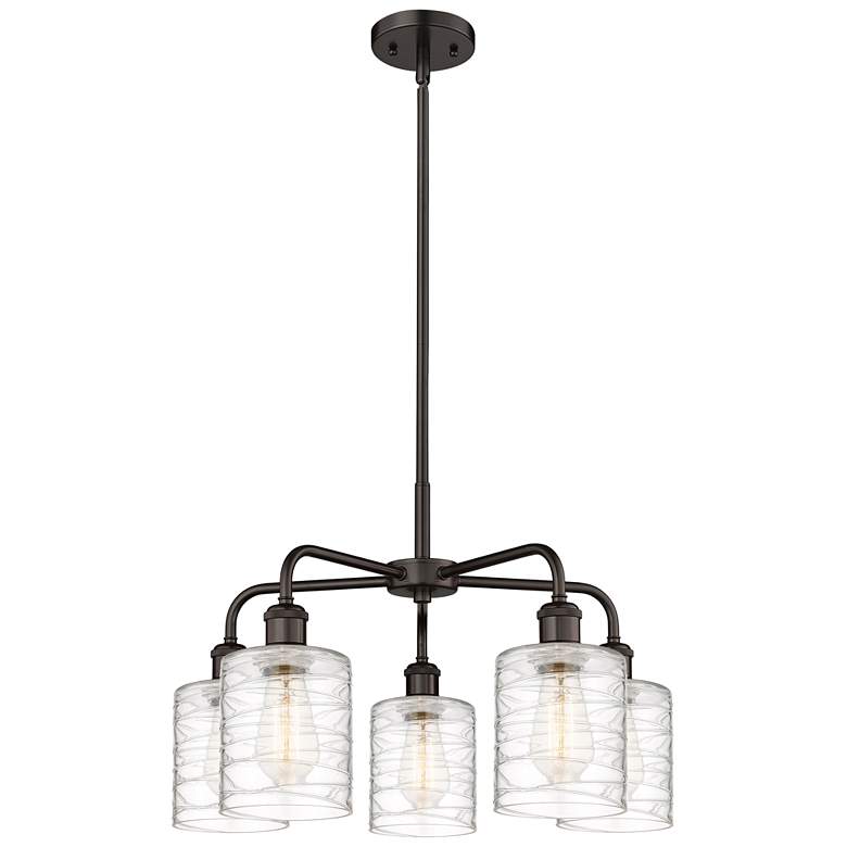 Image 1 Cobbleskill 23"W 5 Light Oil Rubbed Bronze Stem Chandelier w/ Swirl Sh