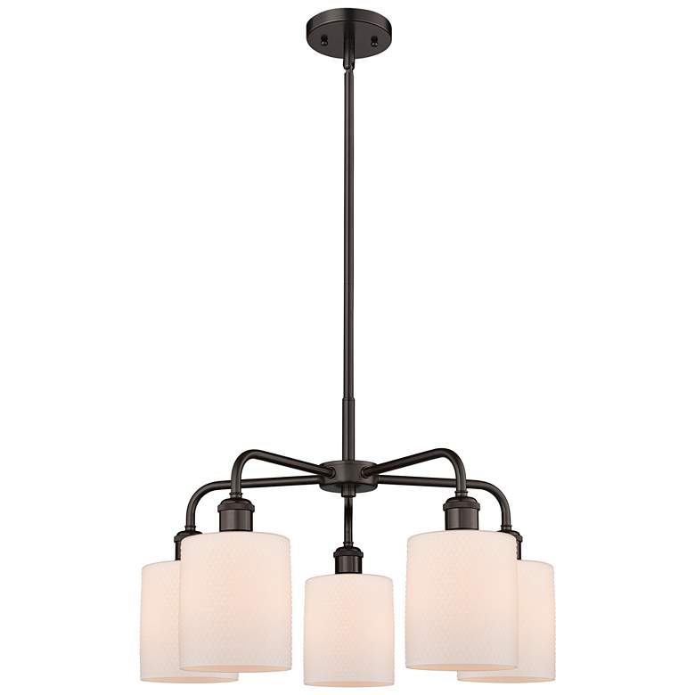 Image 1 Cobbleskill 23"W 5 Light Oil Rubbed Bronze Stem Chandelier w/ White Sh