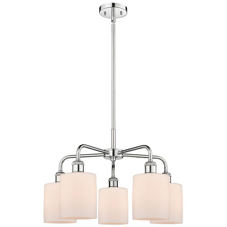 Image 1 Cobbleskill 23"W 5 Light Polished Chrome Stem Chandelier w/ White Shad