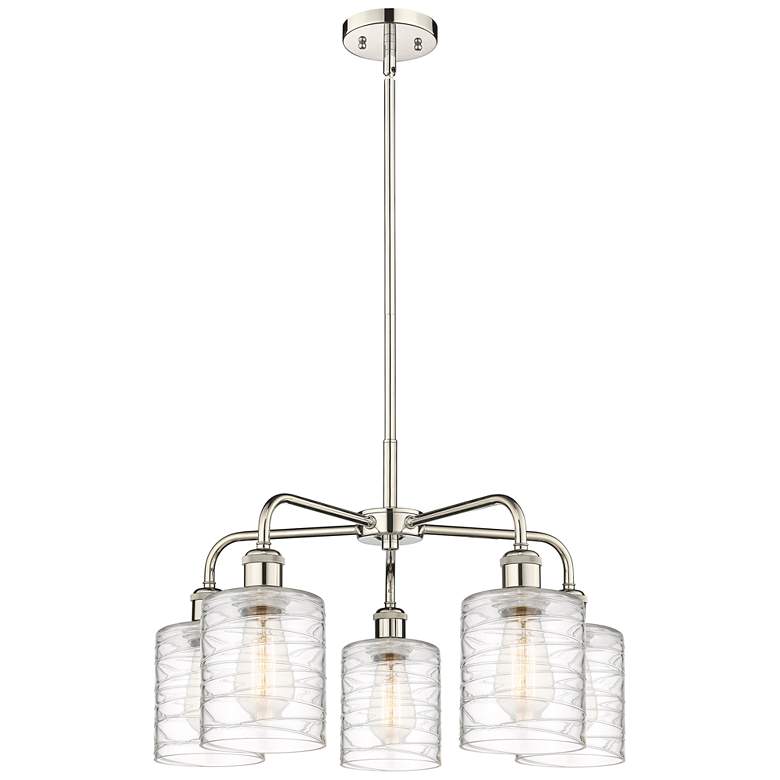 Image 1 Cobbleskill 23"W 5 Light Polished Nickel Stem Chandelier w/ Swirl Shad