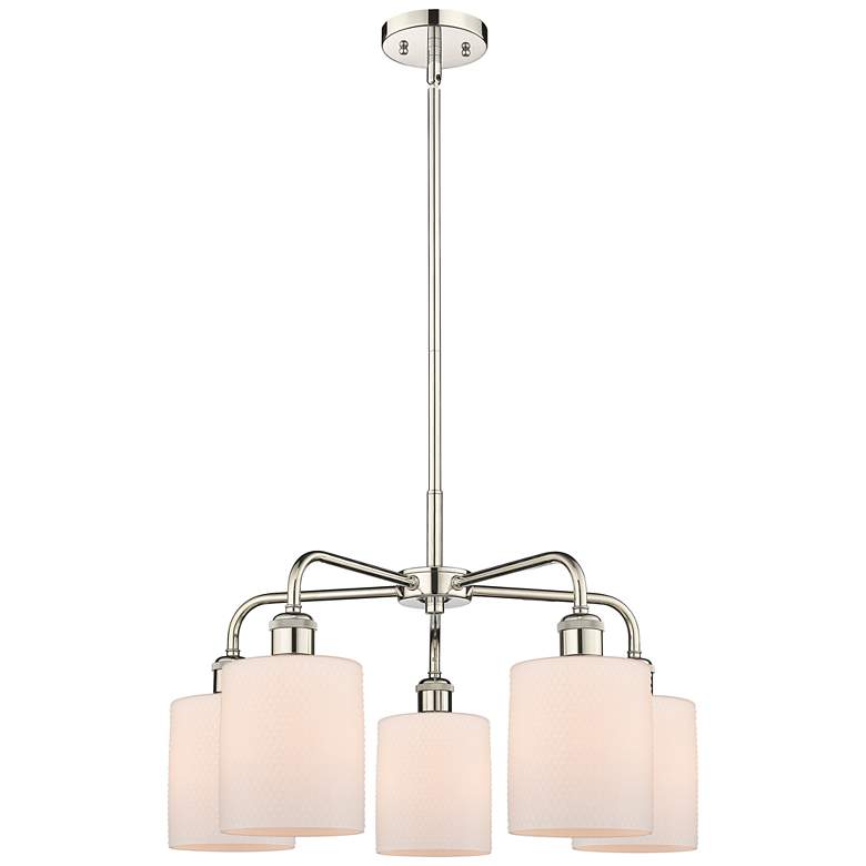 Image 1 Cobbleskill 23"W 5 Light Polished Nickel Stem Chandelier w/ White Shad