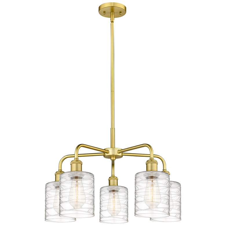 Image 1 Cobbleskill 23"W 5 Light Satin Gold Stem Chandelier w/ Deco Swirl Shad