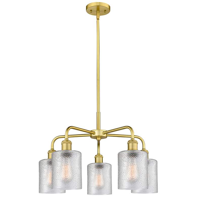 Image 1 Cobbleskill 23 inchW 5 Light Satin Gold Stem Hung Chandelier With Clear Sh