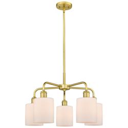 Cobbleskill 23&quot;W 5 Light Satin Gold Stem Hung Chandelier With White Sh