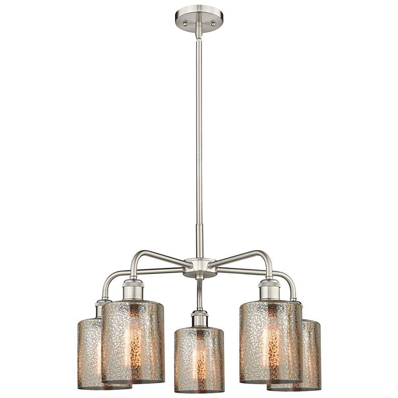 Image 1 Cobbleskill 23"W 5 Light Satin Nickel Stem Hung Chandelier w/ Mercury