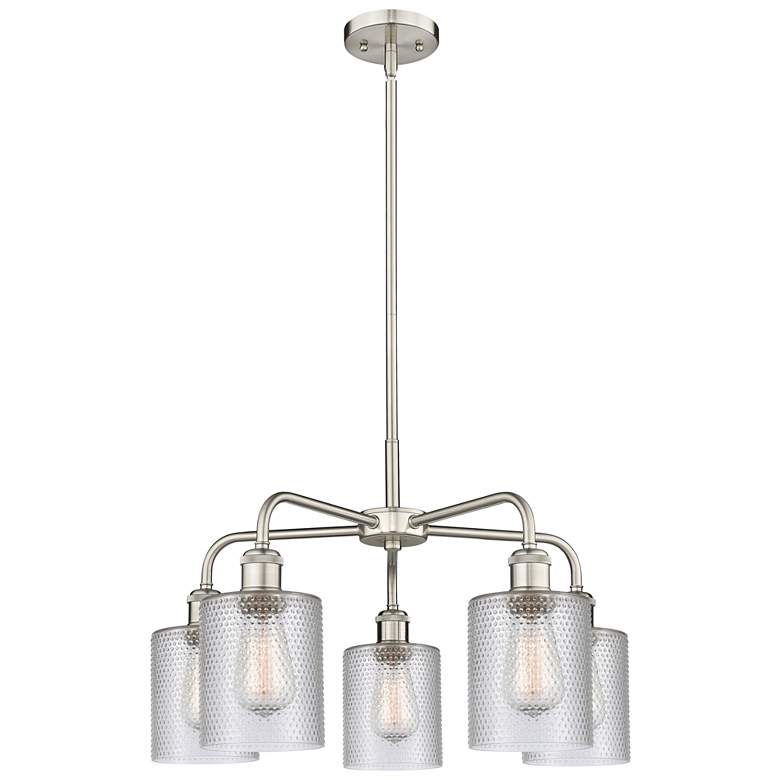 Image 1 Cobbleskill 23 inchW 5 Light Satin Nickel Stem Hung Chandelier With Clear 