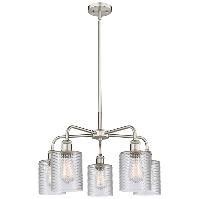 Image 1 Cobbleskill 23"W 5 Light Satin Nickel Stem Hung Chandelier With Clear