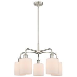 Cobbleskill 23&quot;W 5 Light Satin Nickel Stem Hung Chandelier With White