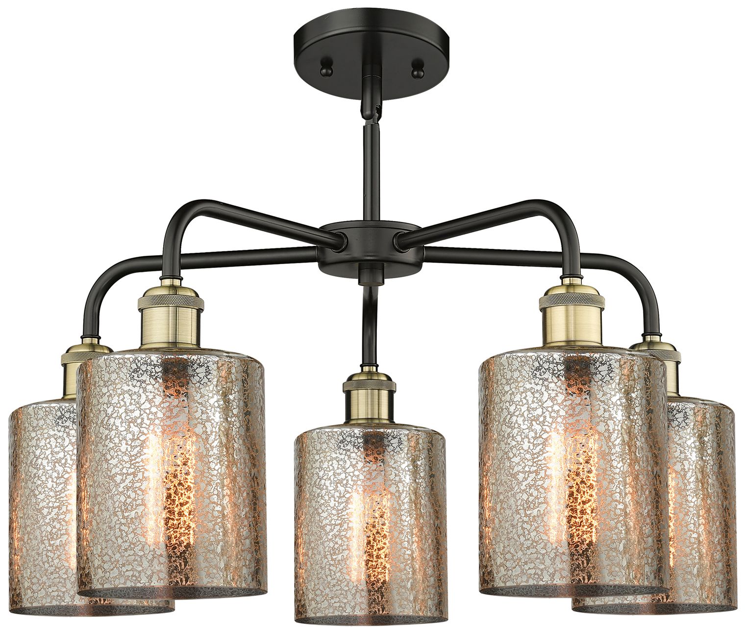 Image 2 Cobbleskill 23"W Black and Brass 5-Light Chandelier w/ Mercury Shade more views