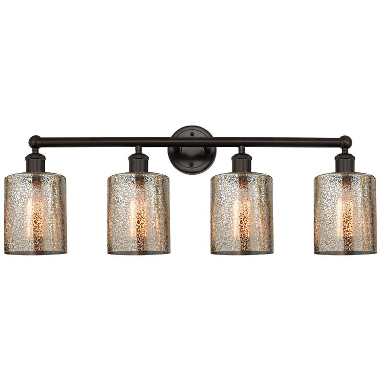 Image 1 Cobbleskill 32"W Bronze 4-Light Bath Light w/ Mercury Shade