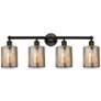 1_Cobbleskill 32"W Bronze 4-Light Bath Light w/ Mercury Shade