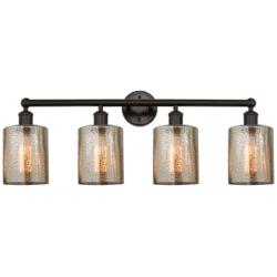 Cobbleskill 32"W Bronze 4-Light Bath Light w/ Mercury Shade