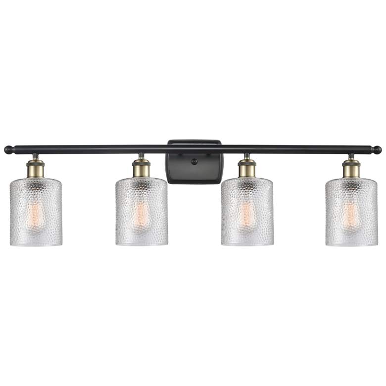 Image 1 Cobbleskill 35" Wide Black 4-Light Bath Light w/ Clear Shade