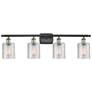 1_Cobbleskill 35" Wide Black 4-Light Bath Light w/ Clear Shade