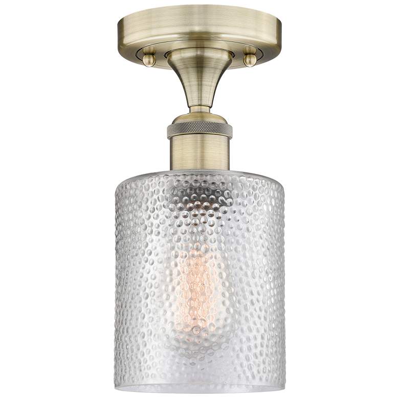 Image 1 Cobbleskill 5" Wide Antique Brass Semi.Flush Mount With Clear Glass Sh
