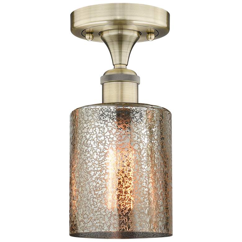 Image 1 Cobbleskill 5" Wide Antique Brass Semi.Flush Mount With Mercury Glass