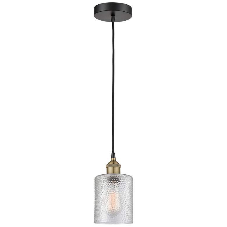 Image 1 Cobbleskill 5" Wide Black Brass Corded Mini Pendant w/ Clear Shade
