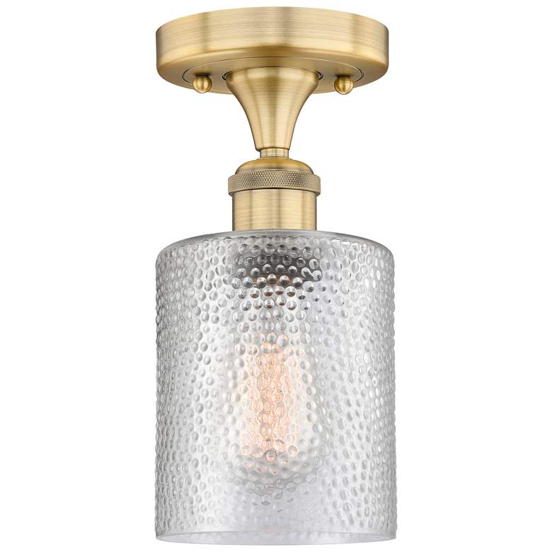 Image 1 Cobbleskill 5" Wide Brushed Brass Semi.Flush Mount With Clear Glass Sh
