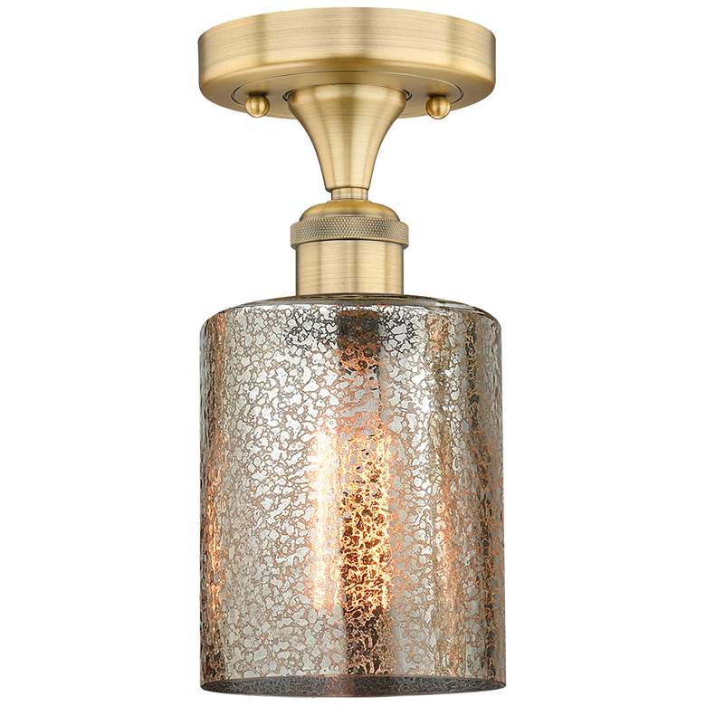 Image 1 Cobbleskill 5" Wide Brushed Brass Semi.Flush Mount With Mercury Glass