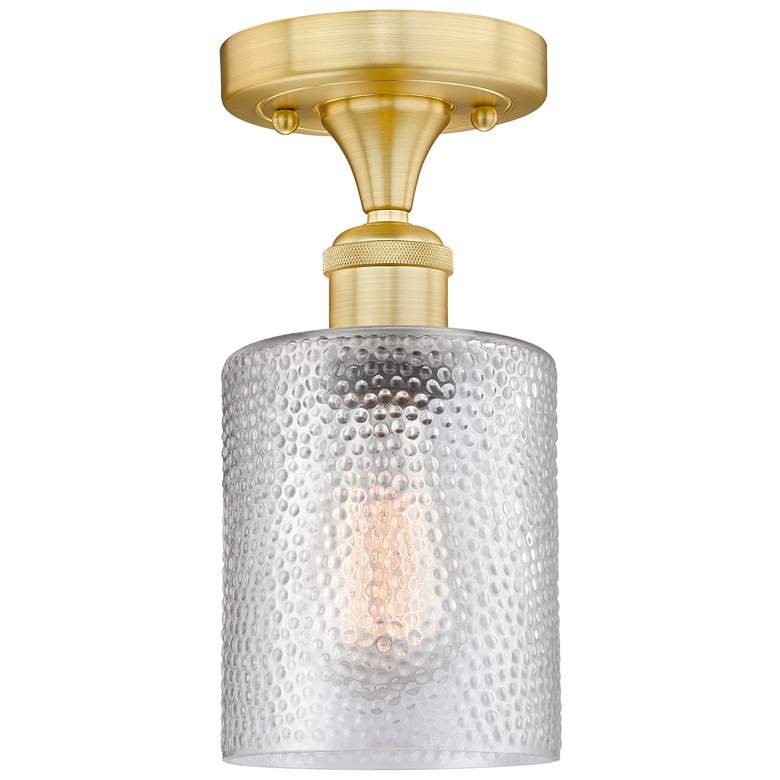 Image 1 Cobbleskill 5" Wide Satin Gold Semi.Flush Mount With Clear Glass Shade