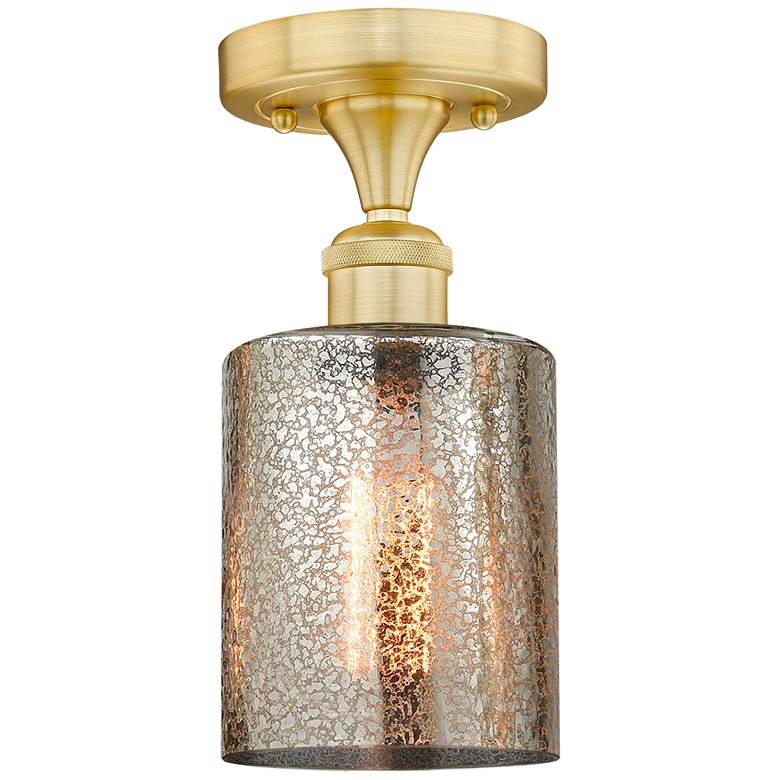 Image 1 Cobbleskill 5" Wide Satin Gold Semi.Flush Mount With Mercury Glass Sha