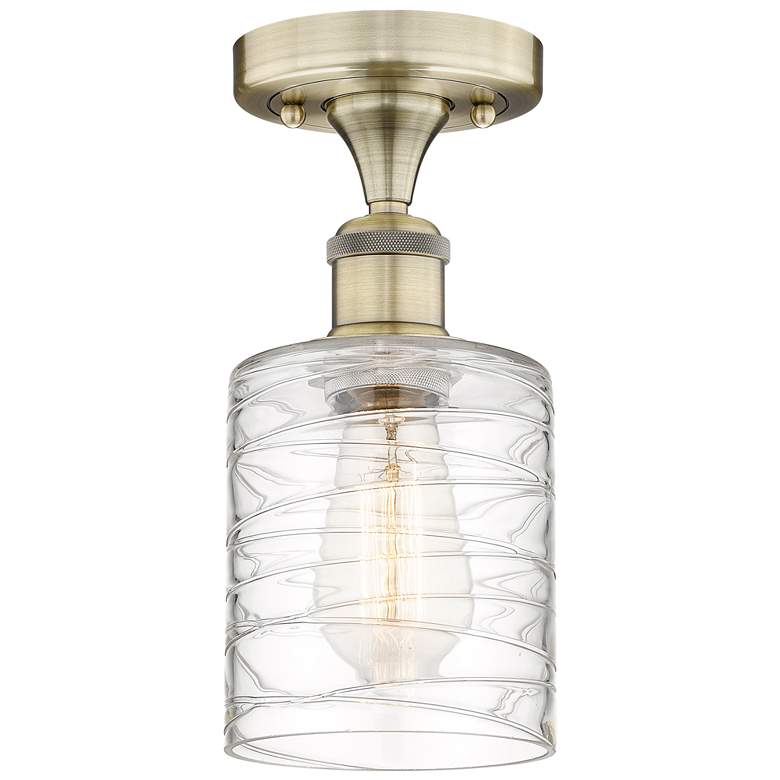 Image 1 Cobbleskill 5"W Antique Brass Semi.Flush Mount With Deco Swirl Glass S