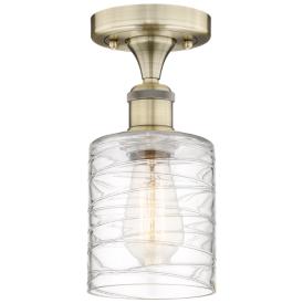 Cobbleskill 5"W Antique Brass Semi.Flush Mount With Deco Swirl Glass S Cobbleskill 5"W Antique Brass Semi.Flush Mount With Deco Swirl Glass S