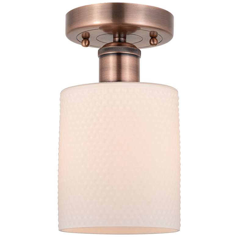 Image 1 Cobbleskill 5"W Antique Copper Semi.Flush Mount w/ Matte White Glass S