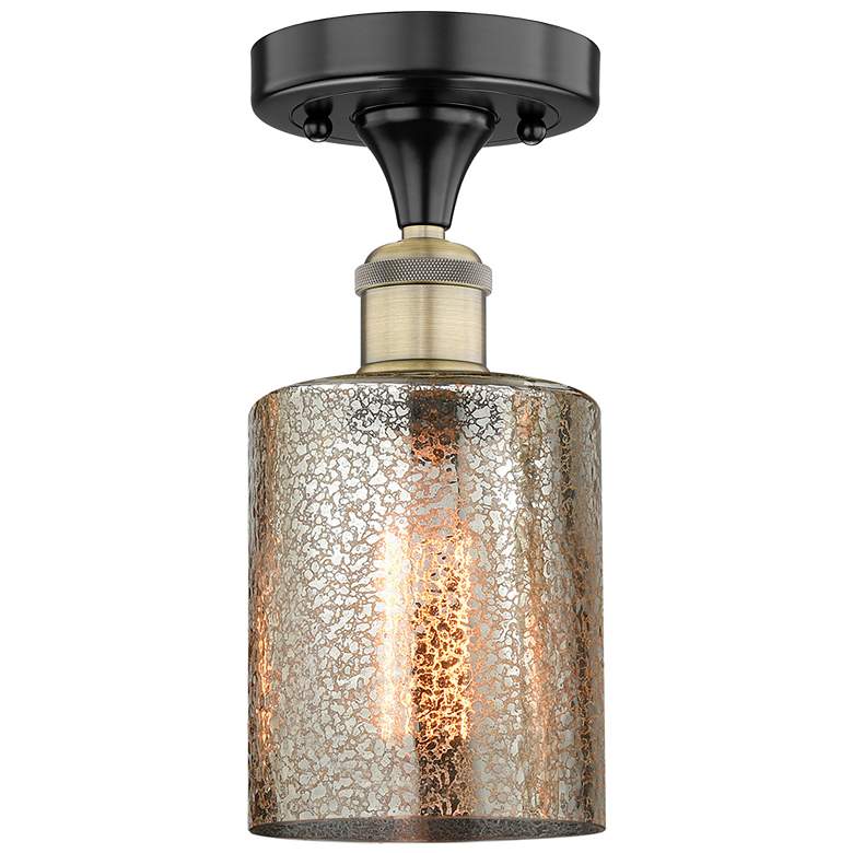 Image 1 Cobbleskill 5"W Black Antique Brass Semi.Flush Mount w/ Mercury Glass