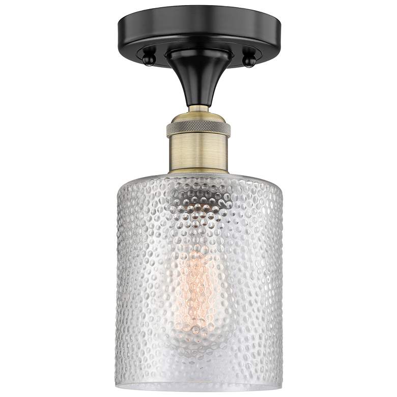 Image 1 Cobbleskill 5"W Black Antique Brass Semi.Flush Mount With Clear Glass