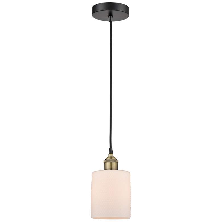 Image 1 Cobbleskill 5"W Black Brass Corded Mini Pendant w/ Matte White Shade