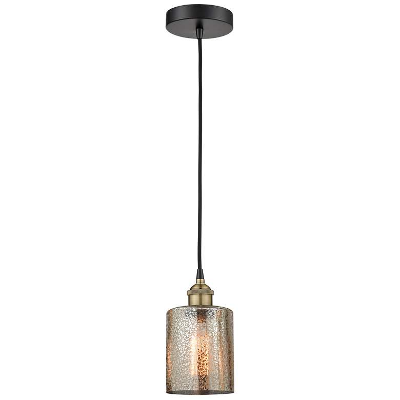 Image 1 Cobbleskill 5"W Black Brass Corded Mini Pendant w/ Mercury Shade