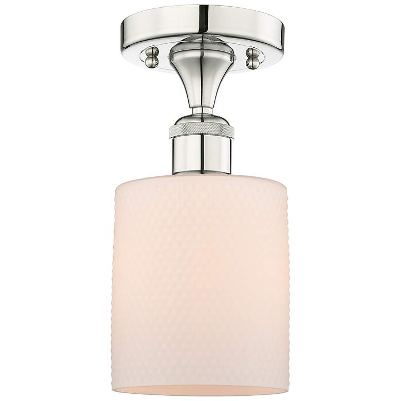 Image 1 Cobbleskill 5"W Polished Nickel Semi.Flush Mount w/ Matte White Glass