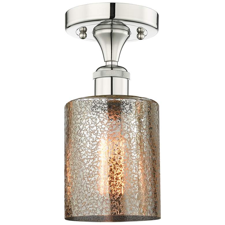 Image 1 Cobbleskill 5"W Polished Nickel Semi.Flush Mount With Mercury Glass Sh