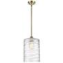 Cobbleskill 9" Antique Brass Mini Pendant w/ Deco Swirl Shade