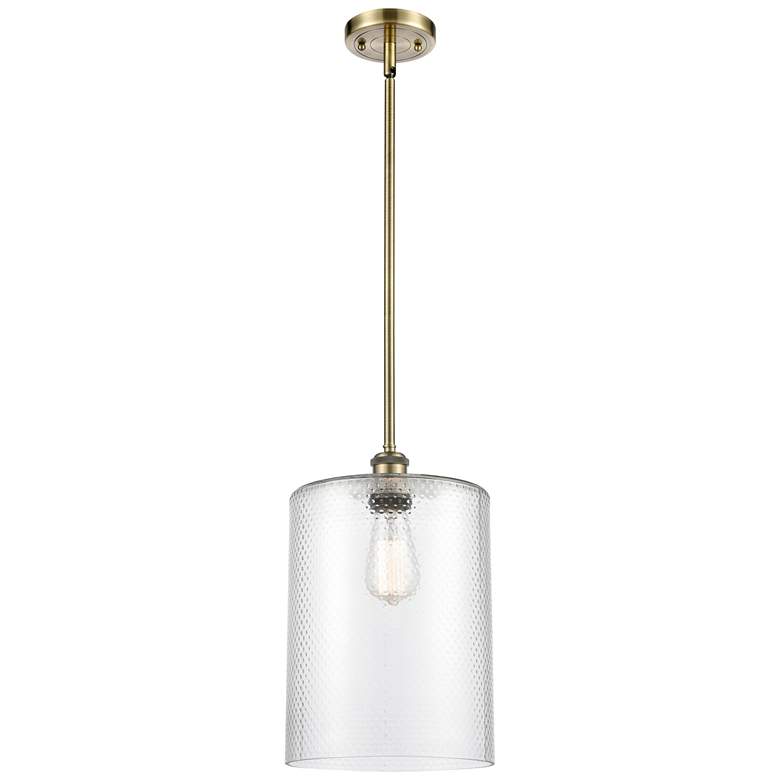 Image 1 Cobbleskill 9" Antique Brass Stem Hung Mini Pendant w/ Clear Shade