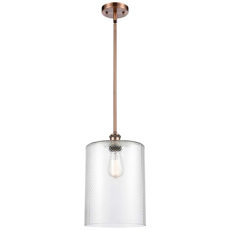 Image 1 Cobbleskill 9" Antique Copper Stem Hung Mini Pendant w/ Clear Shade