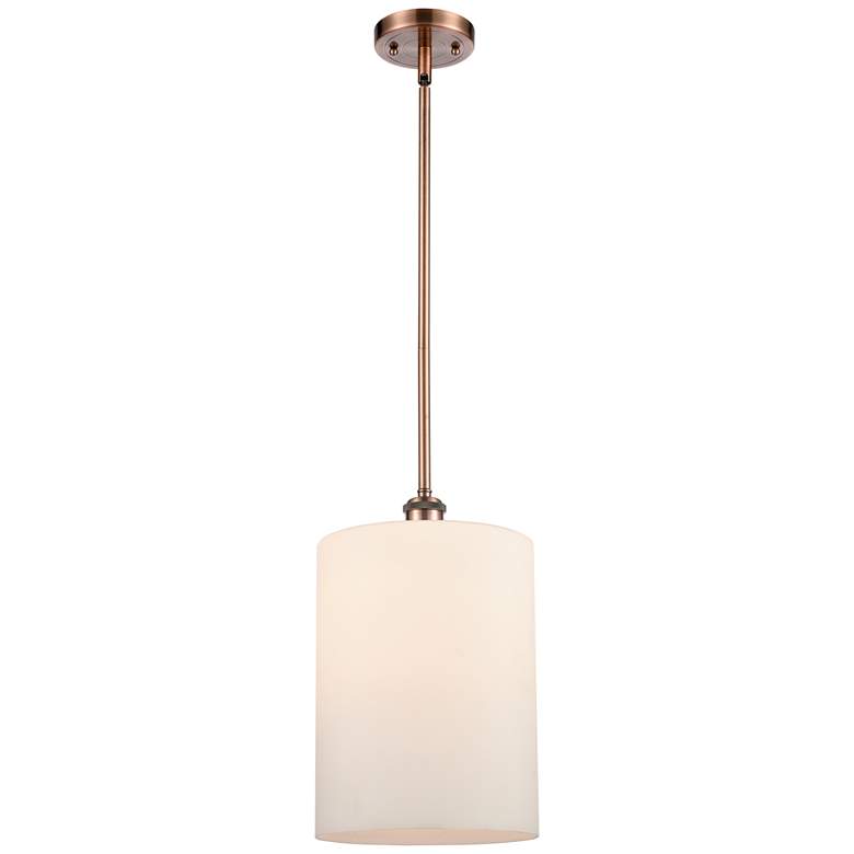 Image 1 Cobbleskill 9" Antique Copper Stem Hung Mini Pendant w/ Matte White Sh