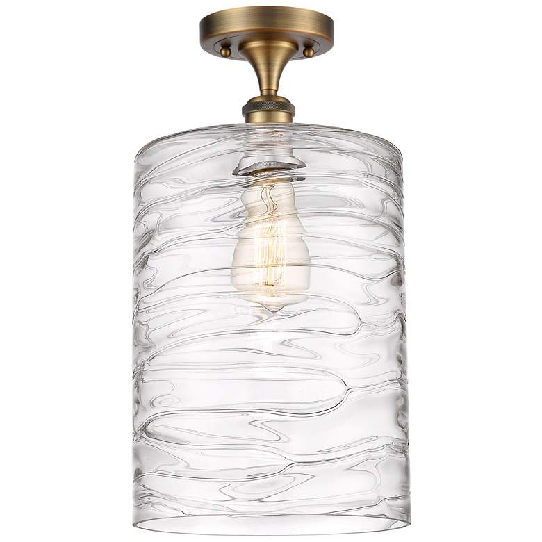 Image 1 Cobbleskill 9 inch Brushed Brass LED Semi-Flush w/ Swirl Shade