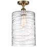 Cobbleskill 9" Brushed Brass LED Semi-Flush w/ Swirl Shade