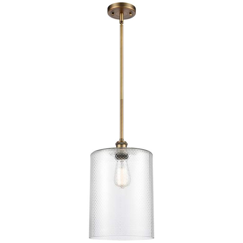Image 1 Cobbleskill 9" Brushed Brass Stem Hung Mini Pendant w/ Clear Shade