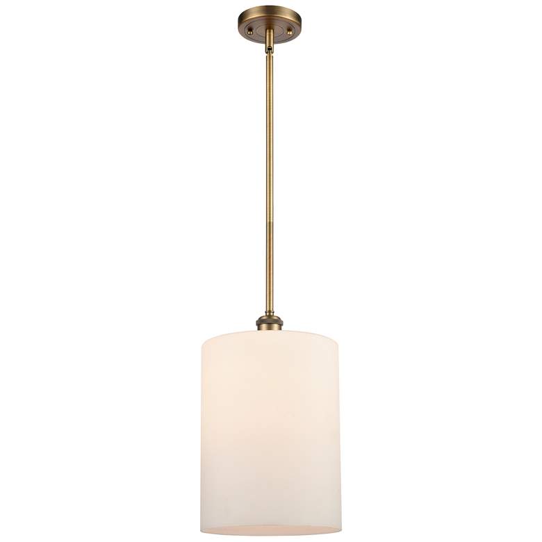 Image 1 Cobbleskill 9" Brushed Brass Stem Hung Mini Pendant w/ Matte White Sha
