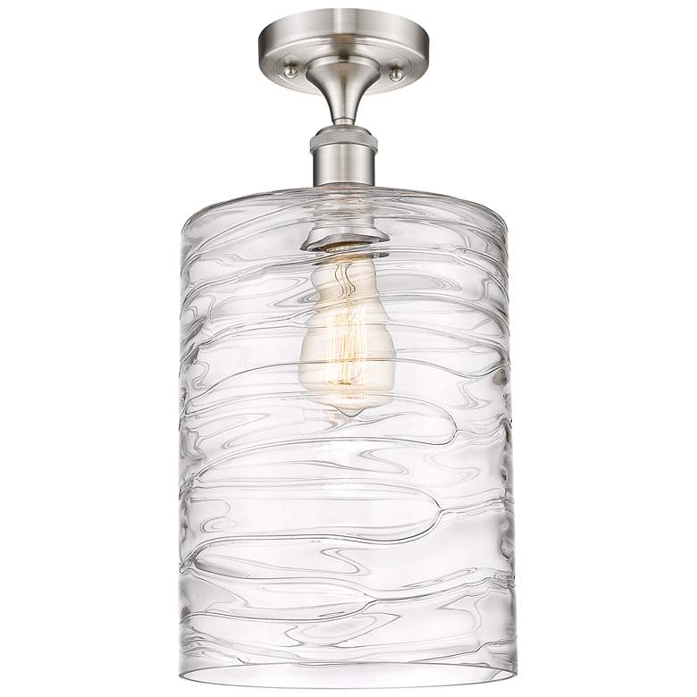 Image 1 Cobbleskill 9" Brushed Nickel LED Semi-Flush w/ Swirl Shade