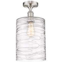 Cobbleskill 9" Brushed Nickel LED Semi-Flush w/ Swirl Shade