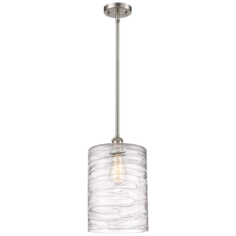 Image 1 Cobbleskill 9" Brushed Satin Nickel Mini Pendant w/ Deco Swirl Shade