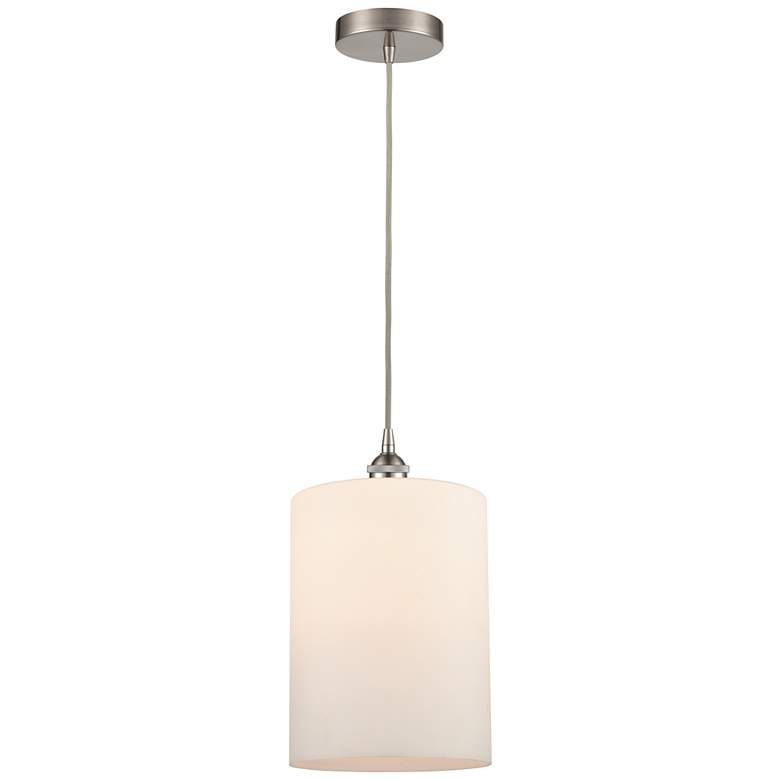 Image 1 Cobbleskill 9" Brushed Satin Nickel Mini Pendant w/ Matte White Shade